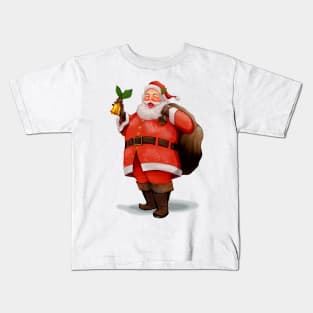 Cheerful santa claus carrying a presents sack Kids T-Shirt